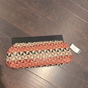 Nine West large Geometric Patterned rattan and wood Clutch NWT